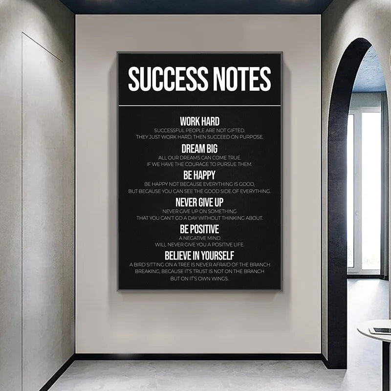 Black and White Motivational Qoutes Canvas Painting Success Notes Poster Steps To Success Wall Art Picture for Home Office Decor