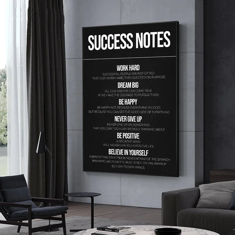 Black and White Motivational Qoutes Canvas Painting Success Notes Poster Steps To Success Wall Art Picture for Home Office Decor