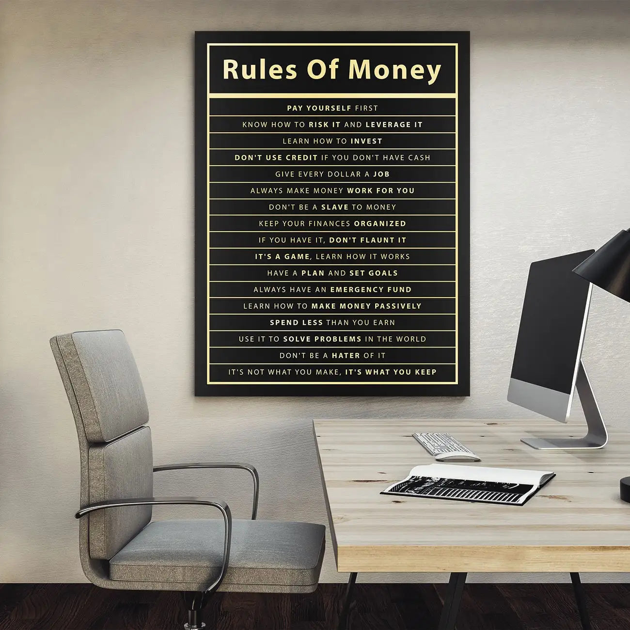 Rules Of Money Motivational Wall Art Canvas Print Office Decor Financial Poster Entrepreneur Millionaire Inspirational Quote