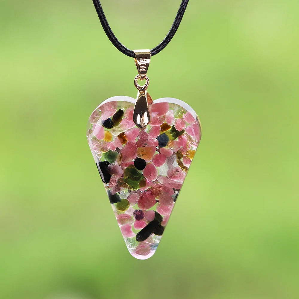 Tourmaline Orgonite Necklace Crystal Heart Pendant Healing Crystals For Emf Protection Violet Flame Orgone Generator