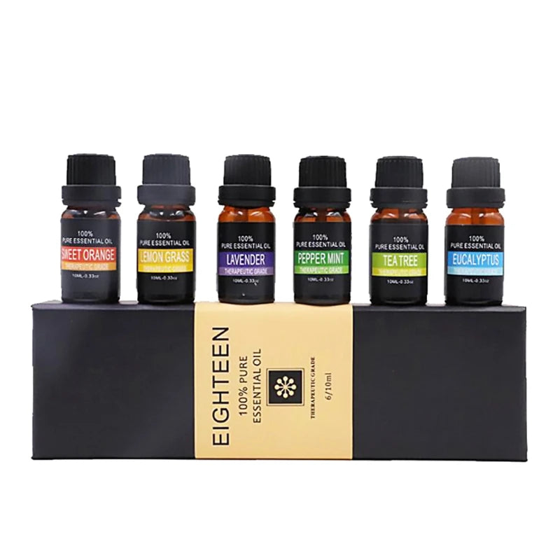 6pcs 10ml Essential Oils Set for Aroma Aromatherapy Diffusers Humidifier Fragrance Air Freshening Orange Lavender Tea Tree