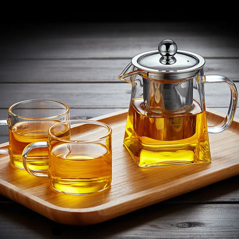 350/550/750/950ML Borosilicate Glass Teapot Heat Resistant Square Glass Teapot Tea Infuser Filter Milk Oolong Flower Tea Pot