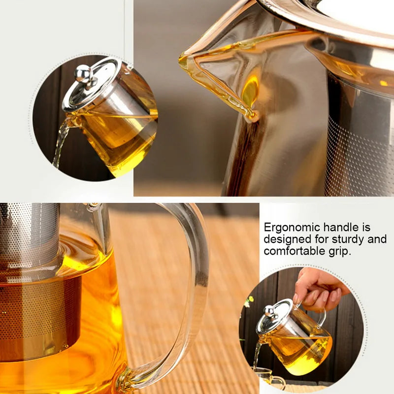 350/550/750/950ML Borosilicate Glass Teapot Heat Resistant Square Glass Teapot Tea Infuser Filter Milk Oolong Flower Tea Pot