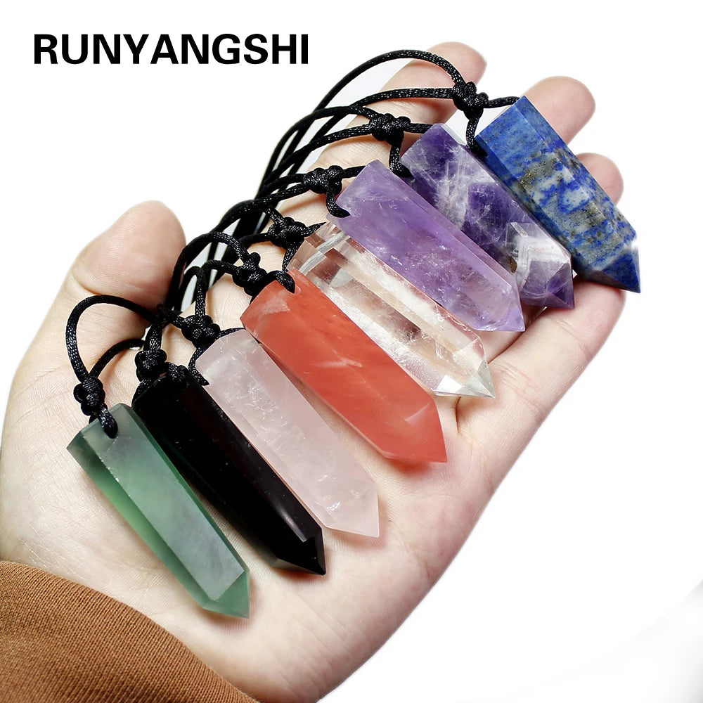 Runyangshi 1pc  Healing crystal Point Chakra Pendants Hexagonal Quartz Crystals Bullet Shape Stone DIY Pendulum Beads Jewelry