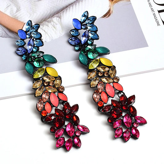 Wholesale Colorful Crystals Long Drop Earrings For Women Fine Jewelry Accessories Dangling Pendientes Bijoux Christmas Gift