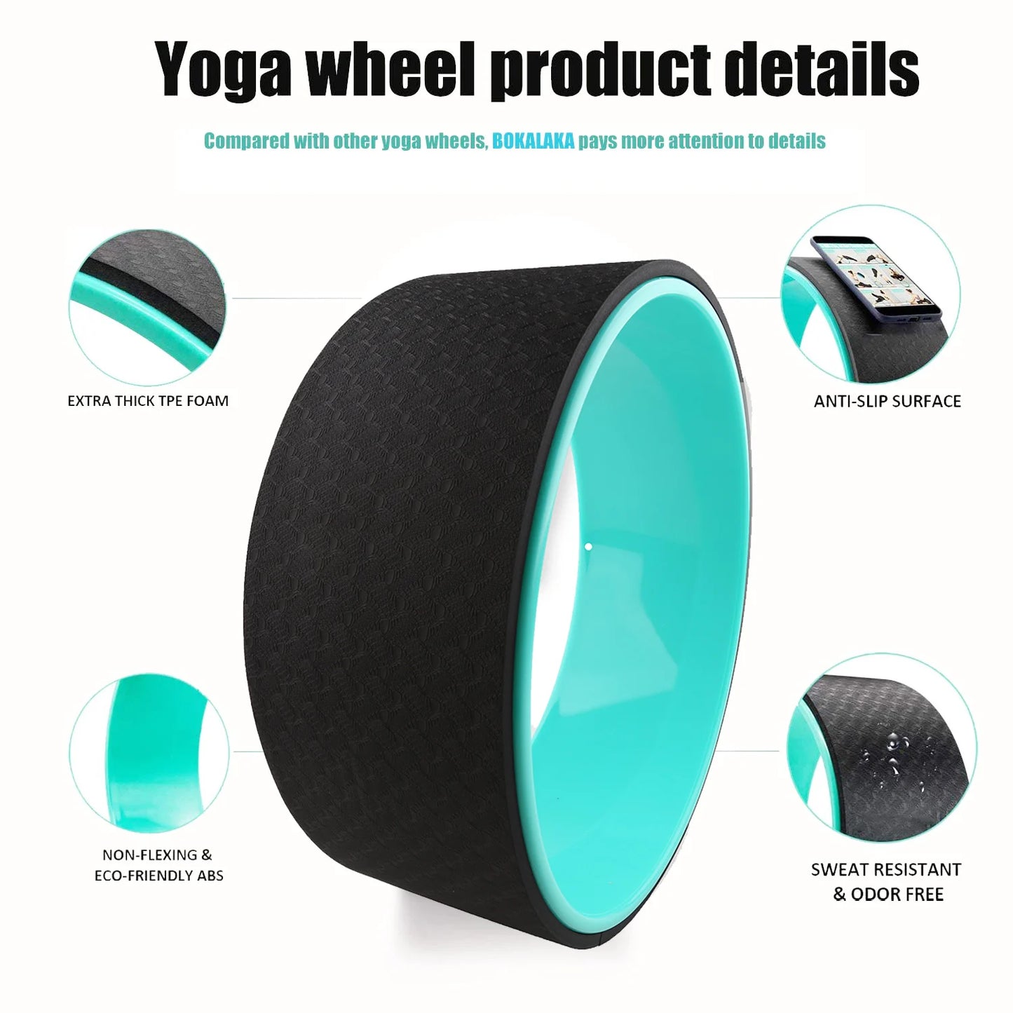 Yoga Non-Slip Spine Roller Wheel Circle for Back Pain, Amulet, Improving Backbends, Flexibility Training