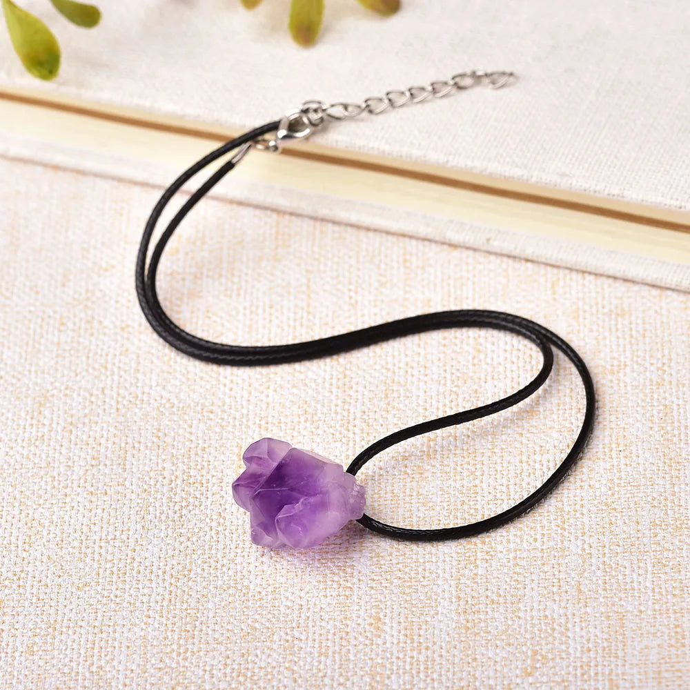 1PC Fashion Simple Amethyst Pendant Natural Quartz Stone Raw Crystals For Men Women Jewelry Purple Reiki Mineral Specimen Gift