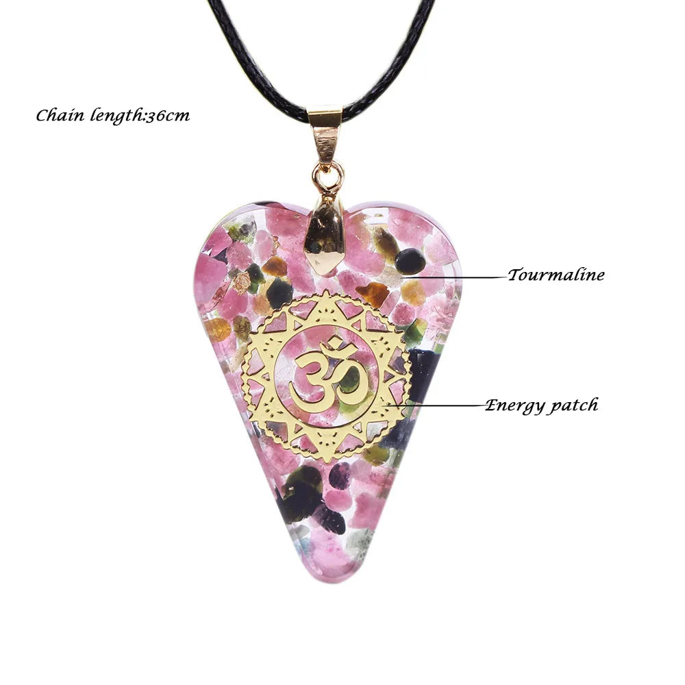 Tourmaline Orgonite Necklace Crystal Heart Pendant Healing Crystals For Emf Protection Violet Flame Orgone Generator