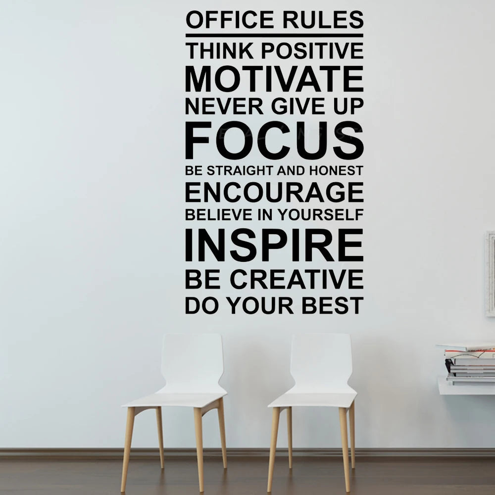 Office Rules Poster Wall Decal Work Motivation Quote Sign Think Positive Focus Teamwork Vinyl Sticker Art Business Decor