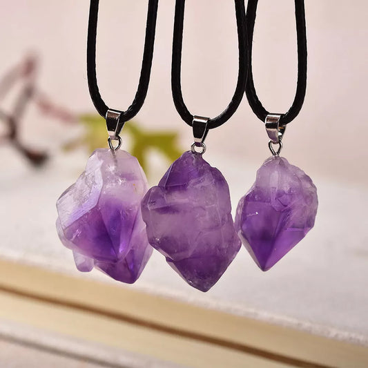 1PC Fashion Simple Amethyst Pendant Natural Quartz Stone Raw Crystals For Men Women Jewelry Purple Reiki Mineral Specimen Gift