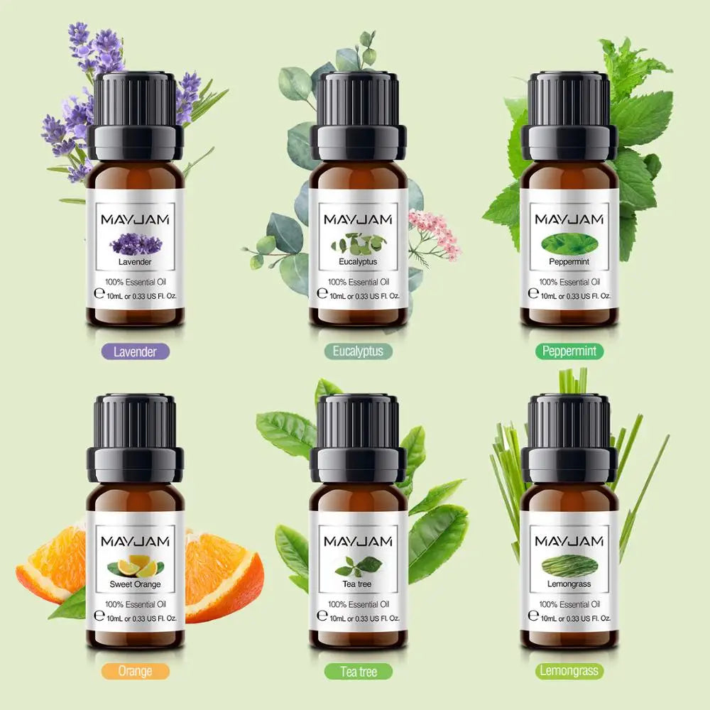 10ML MAYJAM Essential Oils 6pcs Gift Set Humidifier Aromatherapy Diffusers Lavender Eucalyptus Mint Lemongrass Tea Tree Oil