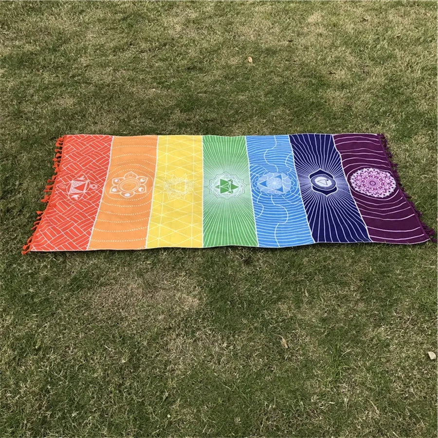 Polyester Bohemia Wall Hanging India Mandala Blanket 7Chakra Colored Tapestry Rainbow Stripes Travel Summer Beach Yoga Mat