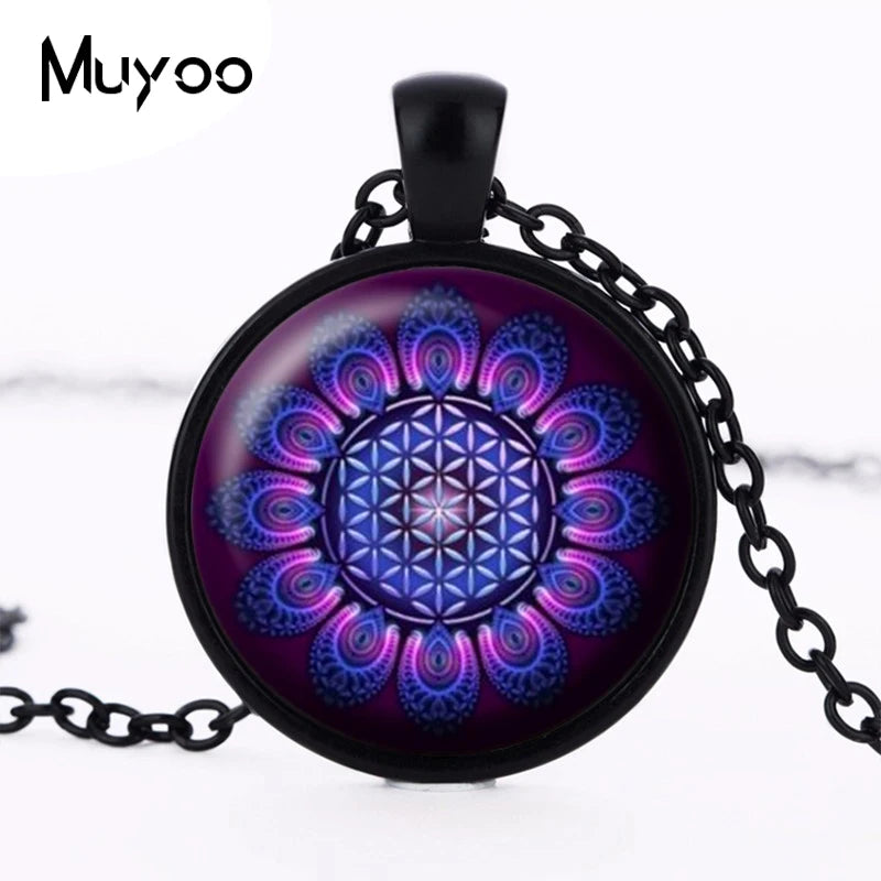 Unique mandala enamel pendant necklaces and glass dome jewelry hand-made henna hot yoga om symbol necklace Zen Buddhism  N37 HZ1