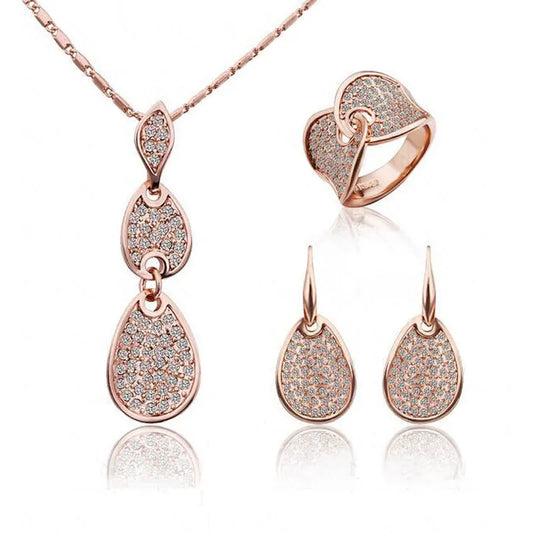 2023 Crystal gold-color Noble Elegance Jewelry Necklace Earring ring Set Made with Austrian Element Crystals For Women