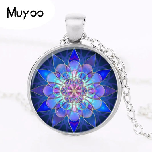 Necklaces handmade jewelry personality blue mandala  necklace pendant charm henna yoga om symbol Zen Buddhism HZ1