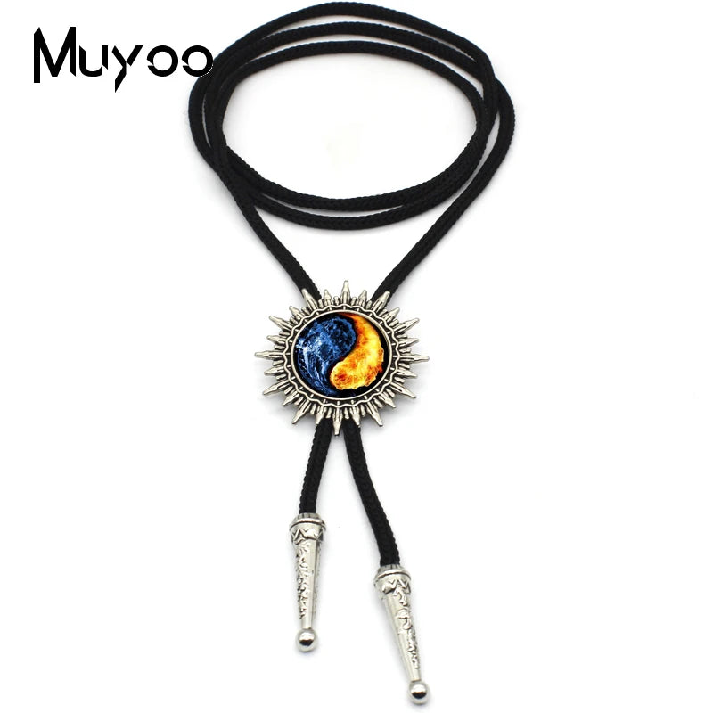 BOLO-00133 Black White Gothic Yin Yang Bolo Tie Glass Cabochon Pendant Yoga Zen Jewelry Wonderful Gift for Yoga Lover Wholesale