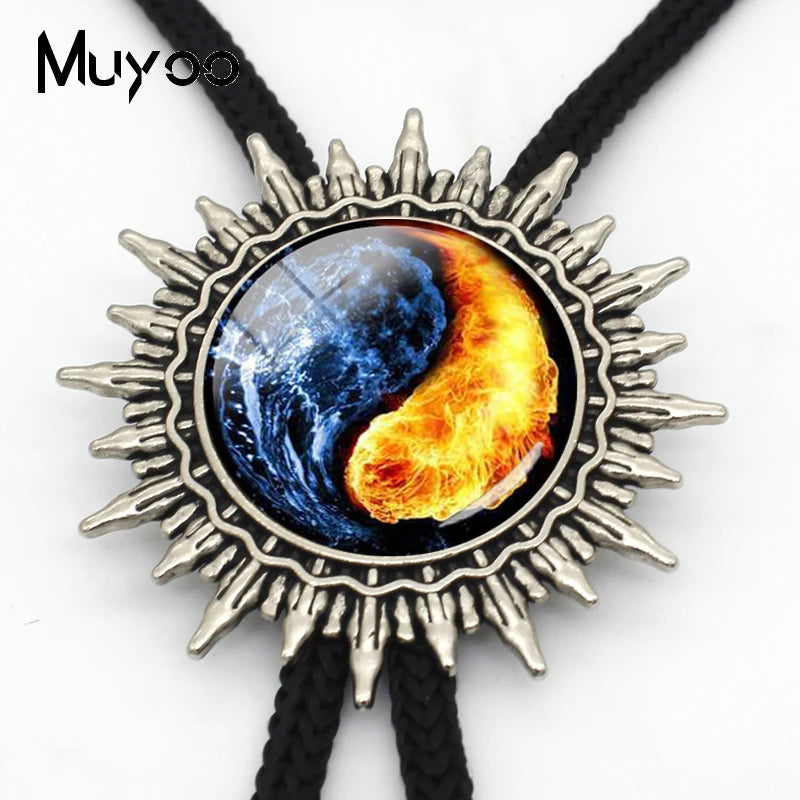 BOLO-00133 Black White Gothic Yin Yang Bolo Tie Glass Cabochon Pendant Yoga Zen Jewelry Wonderful Gift for Yoga Lover Wholesale