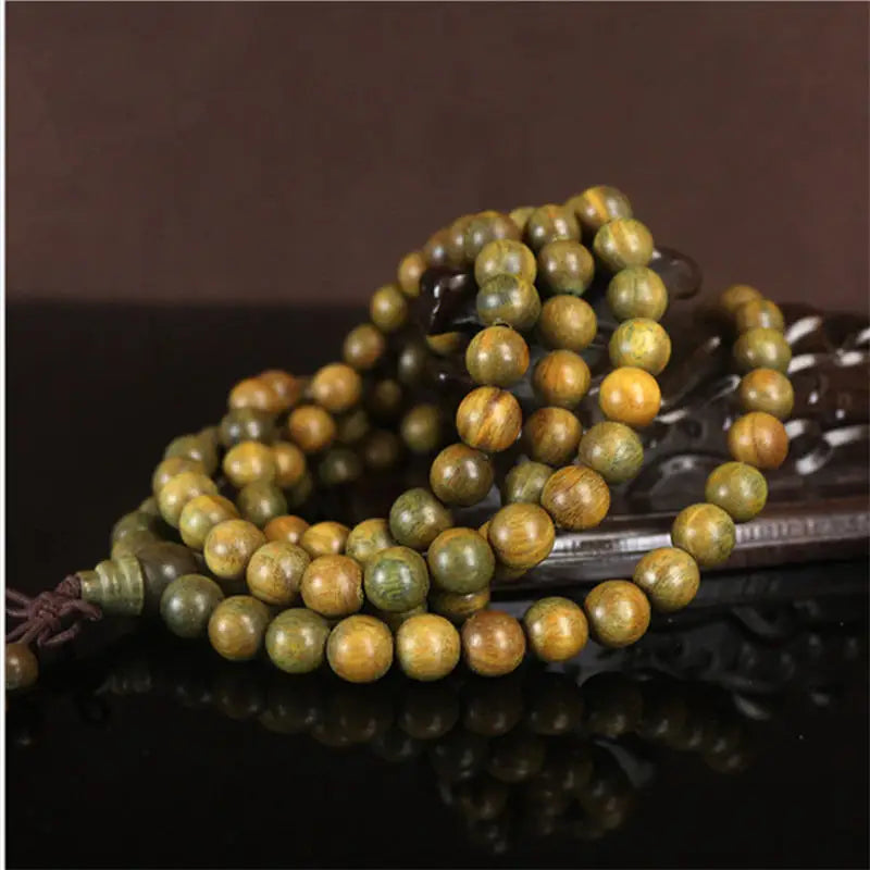 Buddhist 8mm 108 Natural Green Sandalwood Prayer Malas Bracelets Fragrant Wooden Verawood Beads Necklace Free Shipping BRO933
