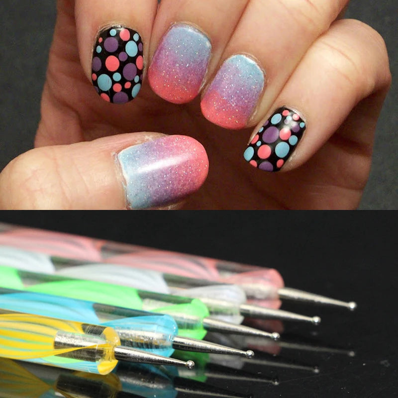 5 Pcs/Set High Quality Nail Art Dotting 2 Way Marbleizing Tool Manicure Color Painting DIY Pen Nail Care Wholesale Nails Tools