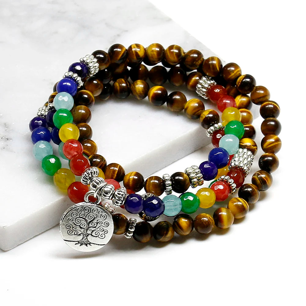 Natural 7 Chakra Tiger Eye Mala Bracelets 108 Buddha Healing Yoga Bracelet For Women And Man Jewelry Dropship