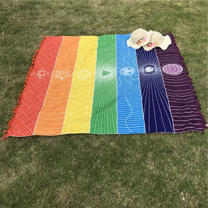 Polyester Bohemia Wall Hanging India Mandala Blanket 7Chakra Colored Tapestry Rainbow Stripes Travel Summer Beach Yoga Mat