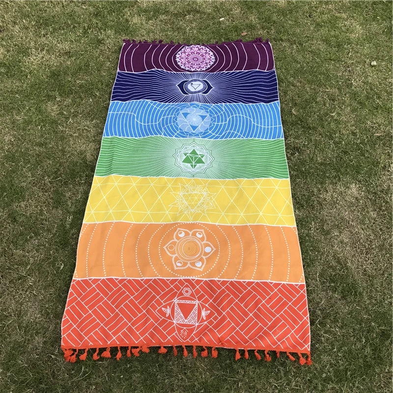 Polyester Bohemia Wall Hanging India Mandala Blanket 7Chakra Colored Tapestry Rainbow Stripes Travel Summer Beach Yoga Mat