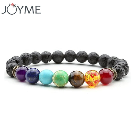 7 Chakra Bracelets & Bangles Men Lava Healing Balance Reiki Buddha Prayer Natural Stone Beaded Yoga Chackra Bracelet for Women