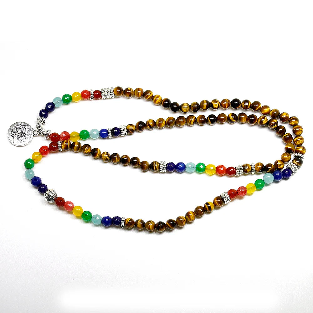 Natural 7 Chakra Tiger Eye Mala Bracelets 108 Buddha Healing Yoga Bracelet For Women And Man Jewelry Dropship