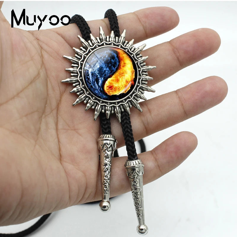 BOLO-00133 Black White Gothic Yin Yang Bolo Tie Glass Cabochon Pendant Yoga Zen Jewelry Wonderful Gift for Yoga Lover Wholesale