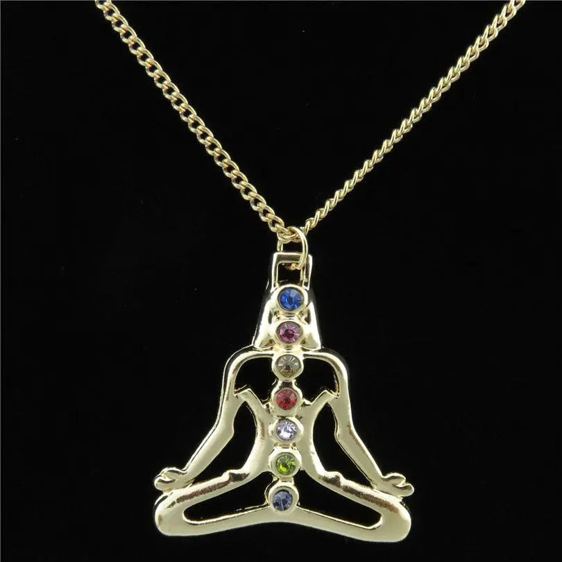 Trendy Colorful  Yoga Chakra Buddha Pendant Chain Necklaces Collar Party Gift Collier Homme Jewelry Accessories Making