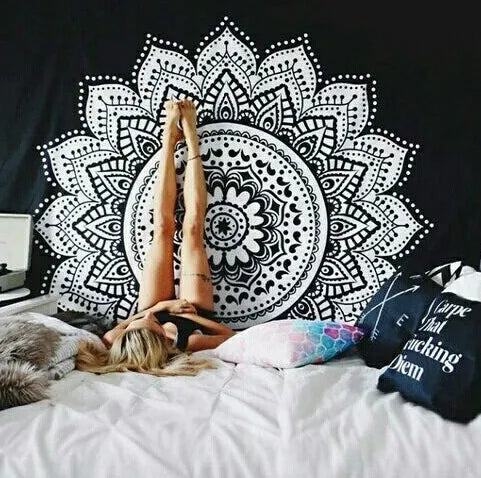 200*150cm Yin Yang Printed Lotus Tapestry Bohemia Mandala Tapestry Wall Hanging Wall Decoration Hippie Tapestry Beach Yoga Mat