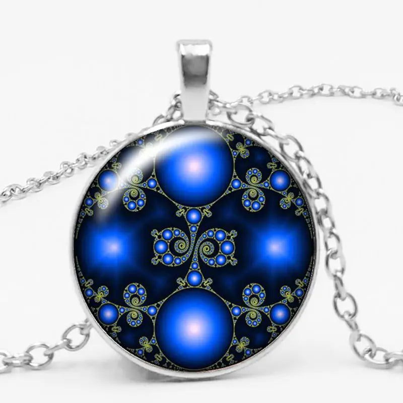 3-color Fashion Charm Kaleidoscope Buddhist Yoga Mandala Time Glass Gem Necklace Round Crystal Pendant Jewelry