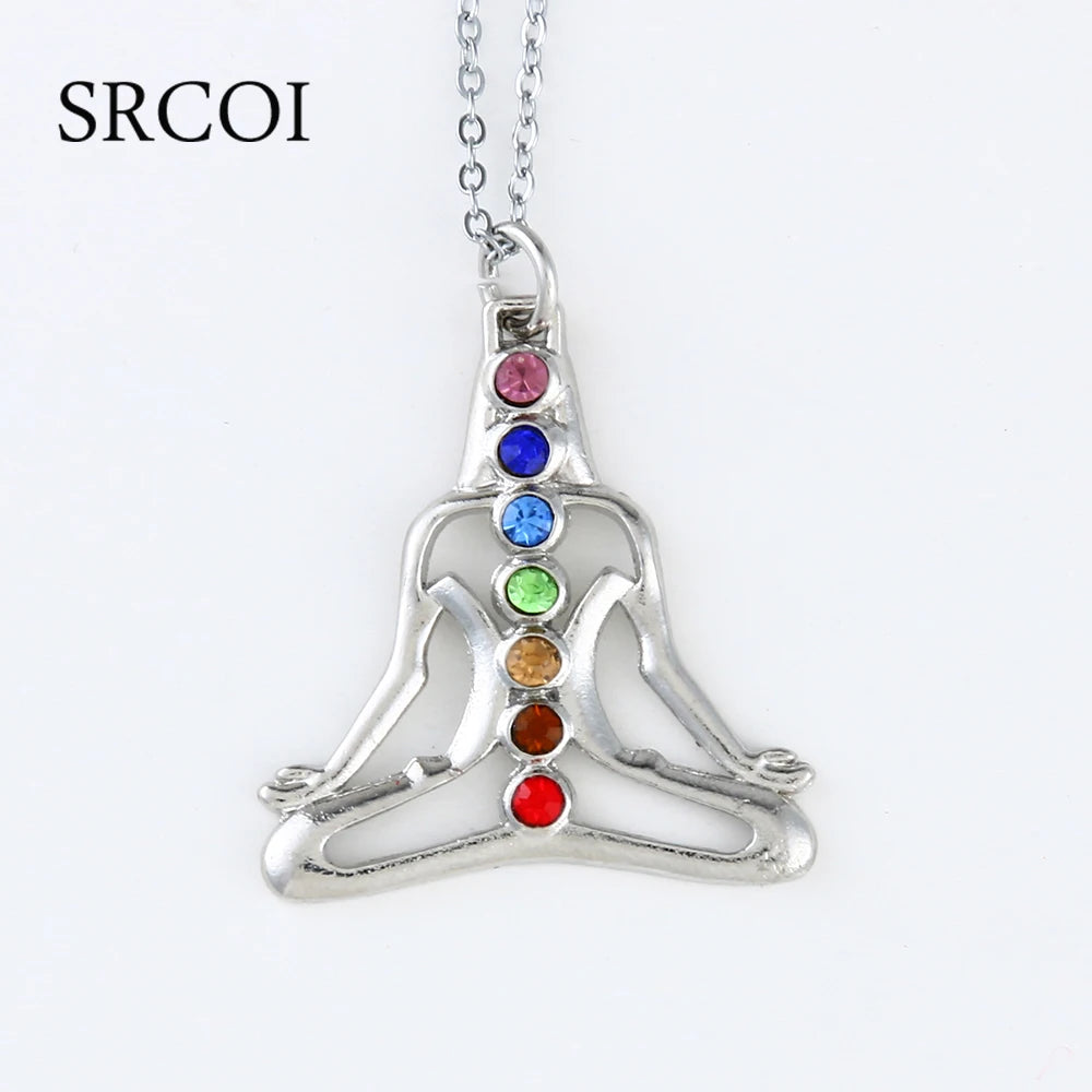 DIY Reiki 7 Crystal Beads Chakra Pendant Yoga Meditation & Angel Shape Quartz Crystal Necklace Healing Point Pendant As Gifts