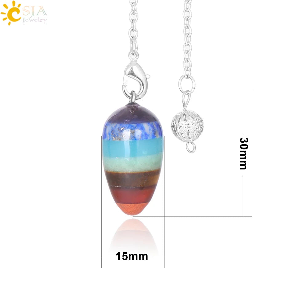 CSJA Hot Sale Natural Stone Pendulum Wicca Divination Pendant Small Gyro Egg Shaped Yoga 7 Chakra Healing Beads for Jewelry F359