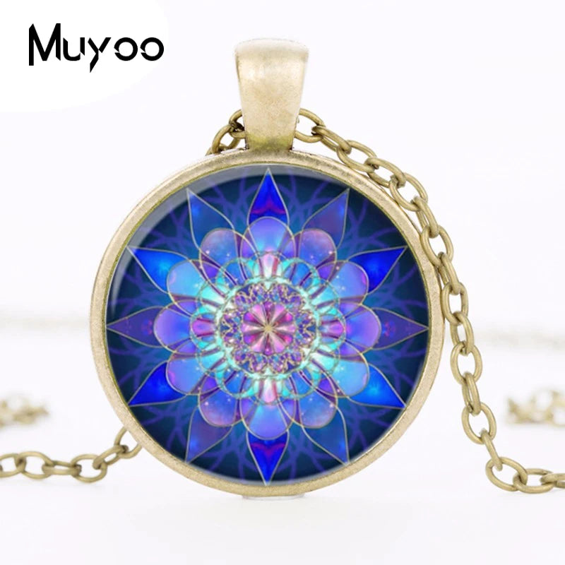 Necklaces handmade jewelry personality blue mandala  necklace pendant charm henna yoga om symbol Zen Buddhism HZ1