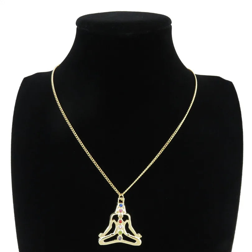 Trendy Colorful  Yoga Chakra Buddha Pendant Chain Necklaces Collar Party Gift Collier Homme Jewelry Accessories Making