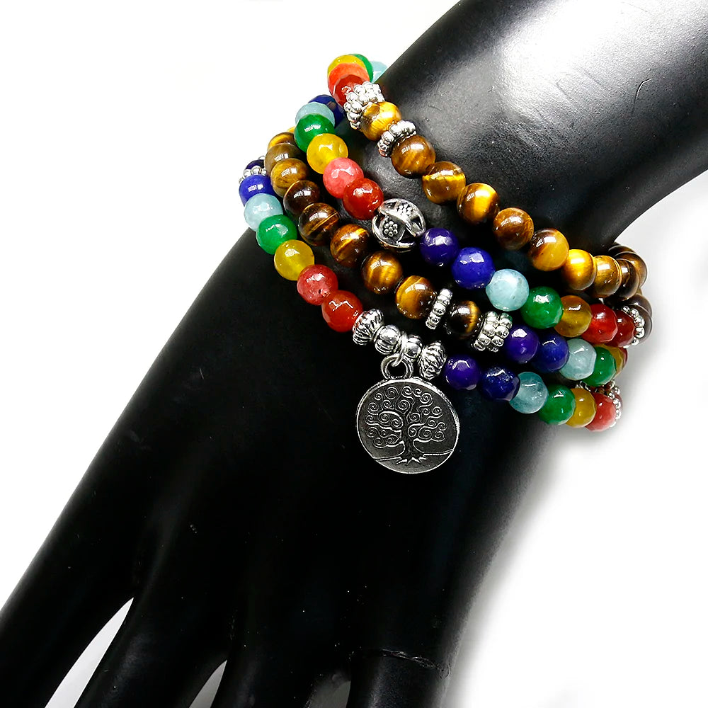 Natural 7 Chakra Tiger Eye Mala Bracelets 108 Buddha Healing Yoga Bracelet For Women And Man Jewelry Dropship