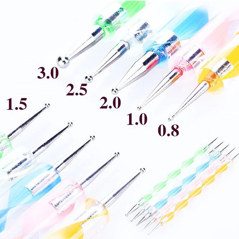 5 Pcs/Set High Quality Nail Art Dotting 2 Way Marbleizing Tool Manicure Color Painting DIY Pen Nail Care Wholesale Nails Tools