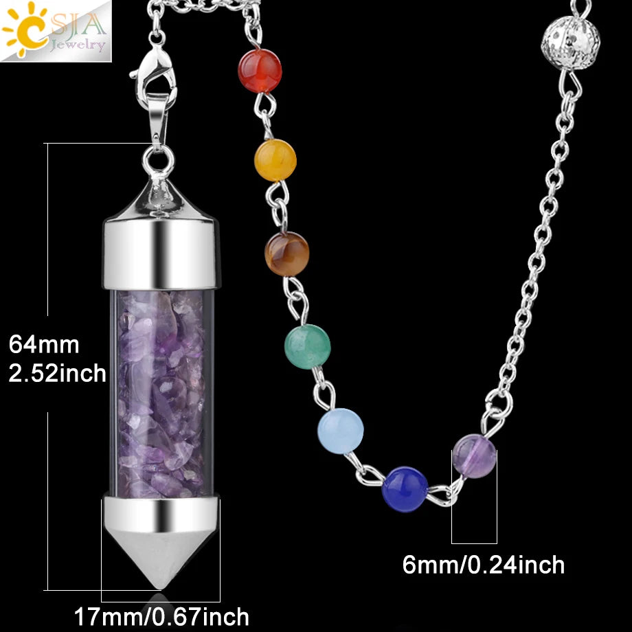 CSJA 7 Chakra Wishing Bottle Crystals Pendulum Reiki Natural Chip Stone Pendant Necklace for Women Men Divination Amulet F976