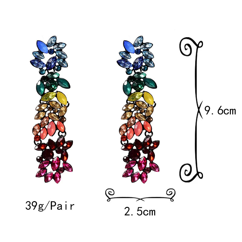 Wholesale Colorful Crystals Long Drop Earrings For Women Fine Jewelry Accessories Dangling Pendientes Bijoux Christmas Gift