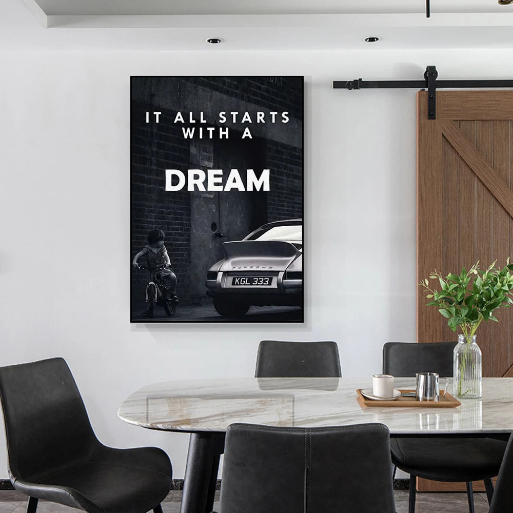 Black and White motivational poster it All Starts with a Dream Canvas Painting Room Wall Decor Art Prints Decoration for Home