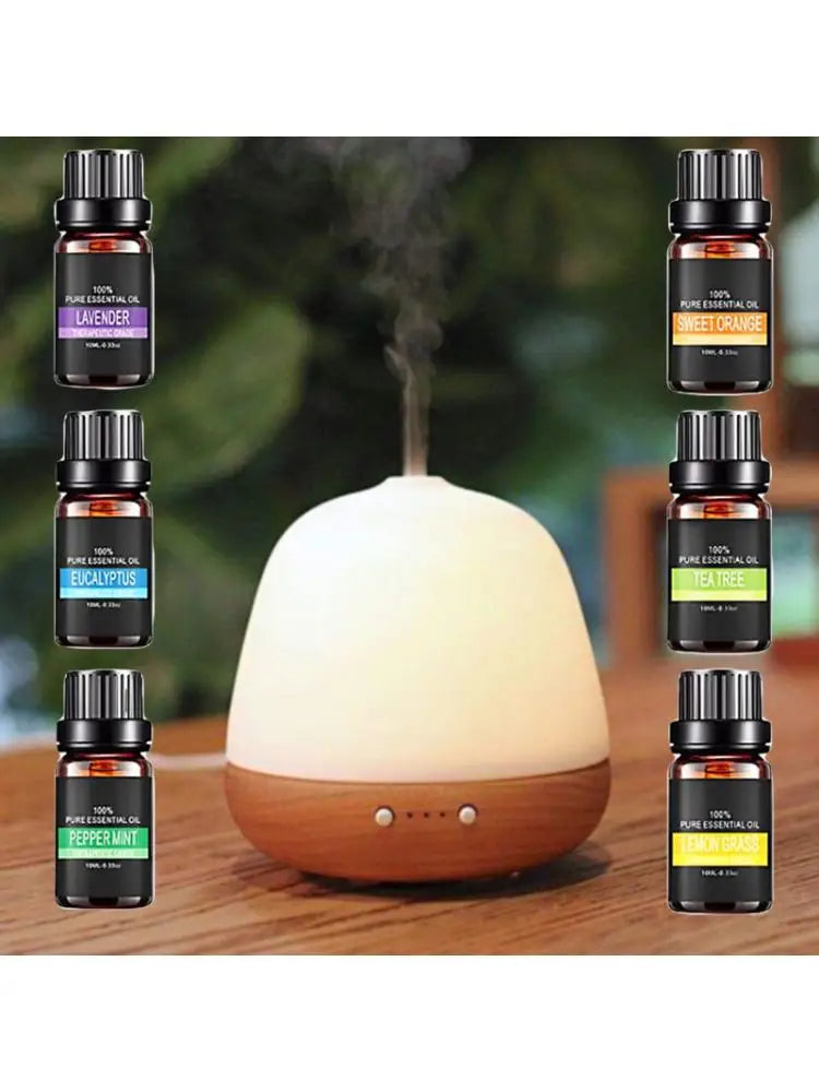 6pcs 10ml Essential Oils Set for Aroma Aromatherapy Diffusers Humidifier Fragrance Air Freshening Orange Lavender Tea Tree