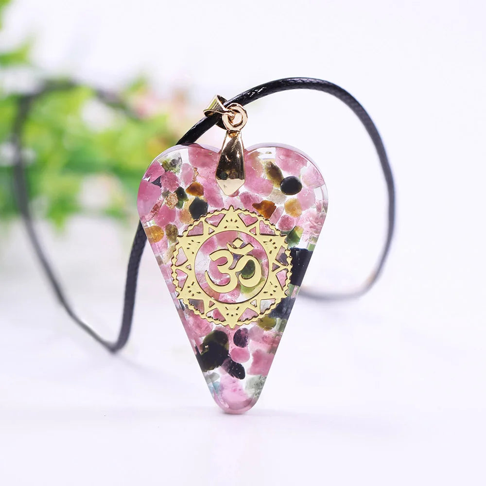 Tourmaline Orgonite Necklace Crystal Heart Pendant Healing Crystals For Emf Protection Violet Flame Orgone Generator