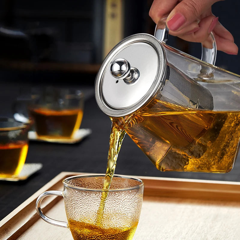 350/550/750/950ML Borosilicate Glass Teapot Heat Resistant Square Glass Teapot Tea Infuser Filter Milk Oolong Flower Tea Pot