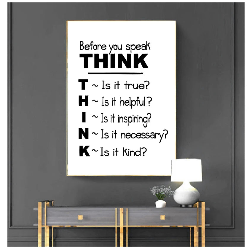 Print Canvas Poster Think Before You Speak Quote Canvas Painting Poster School Classroom Wall Art Decor Motivational Quote