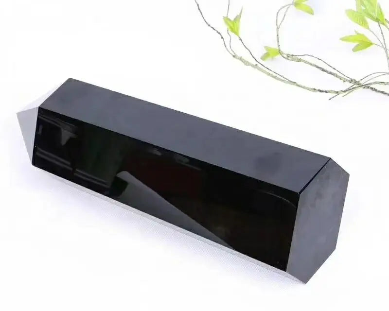 1PC Natural Obsidian Wand Healing Crystal Hexagonal Column Irregular Crystal Wand 6 Points Obsidian Tower for Office Decor