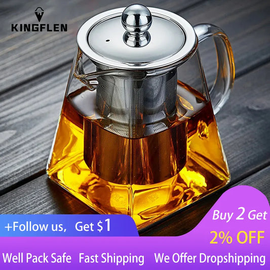 350/550/750/950ML Borosilicate Glass Teapot Heat Resistant Square Glass Teapot Tea Infuser Filter Milk Oolong Flower Tea Pot