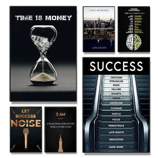 Time is Money Motivational Canvas Art Posters and Prints Success Steps Modern Art Paintings on the Wall Art Pictures Room Decor