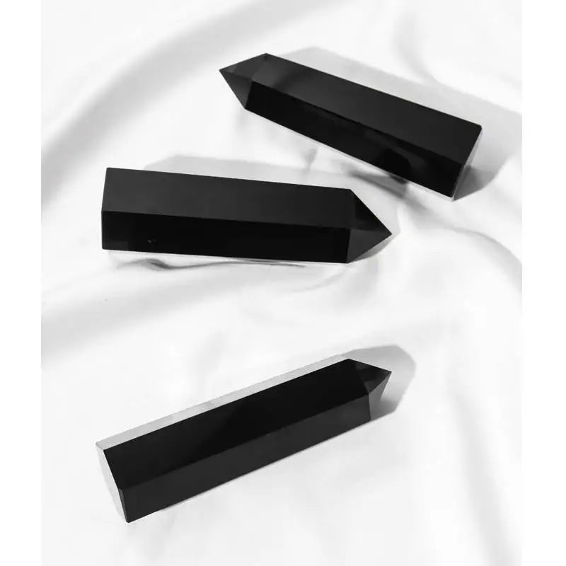 1PC Natural Obsidian Wand Healing Crystal Hexagonal Column Irregular Crystal Wand 6 Points Obsidian Tower for Office Decor