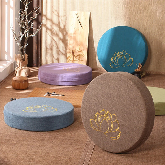 Embroidery Lotus Seat Cushion Japanese Tatami Backrest Pillow Mat PEP Hard Texture Embroidery Round Cushion for Yoga Meditate